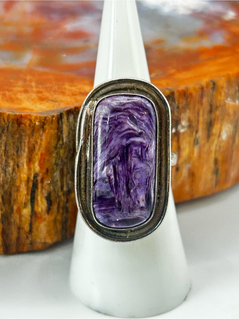 Sterling Silver Purple Charoite Ring - Size 6.5